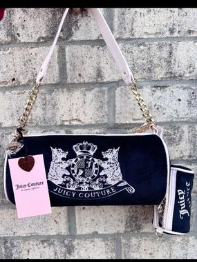 Juicy Couture Liquorice Black Scottie Dogs Barrel Shoulder Bag Satchel w/ Mini
